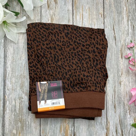 Womens Leopard Print Mid Rise Rib Waistband Jeggings Pants Size M - Picture 1 of 7